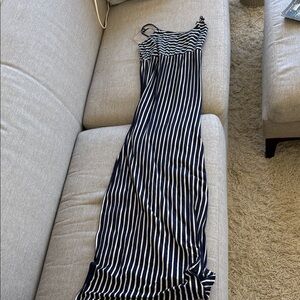 Coveted Clothing Navy and White Striped Maxi Dress